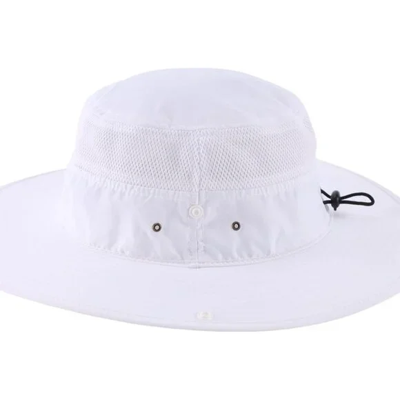 Unisex White 100% Polyester Wide Brim Boonie Mesh With Chin Strap Bucket Sun Hat - Picture 5 of 7